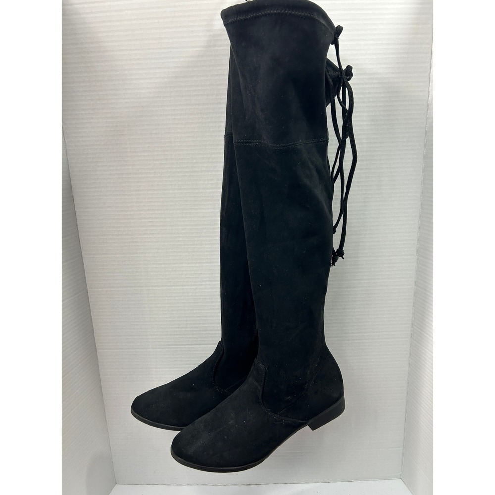 No Boundaries Suede OTK Boots 10 Black Lace Up Back Memory Foam Goth Minimalist